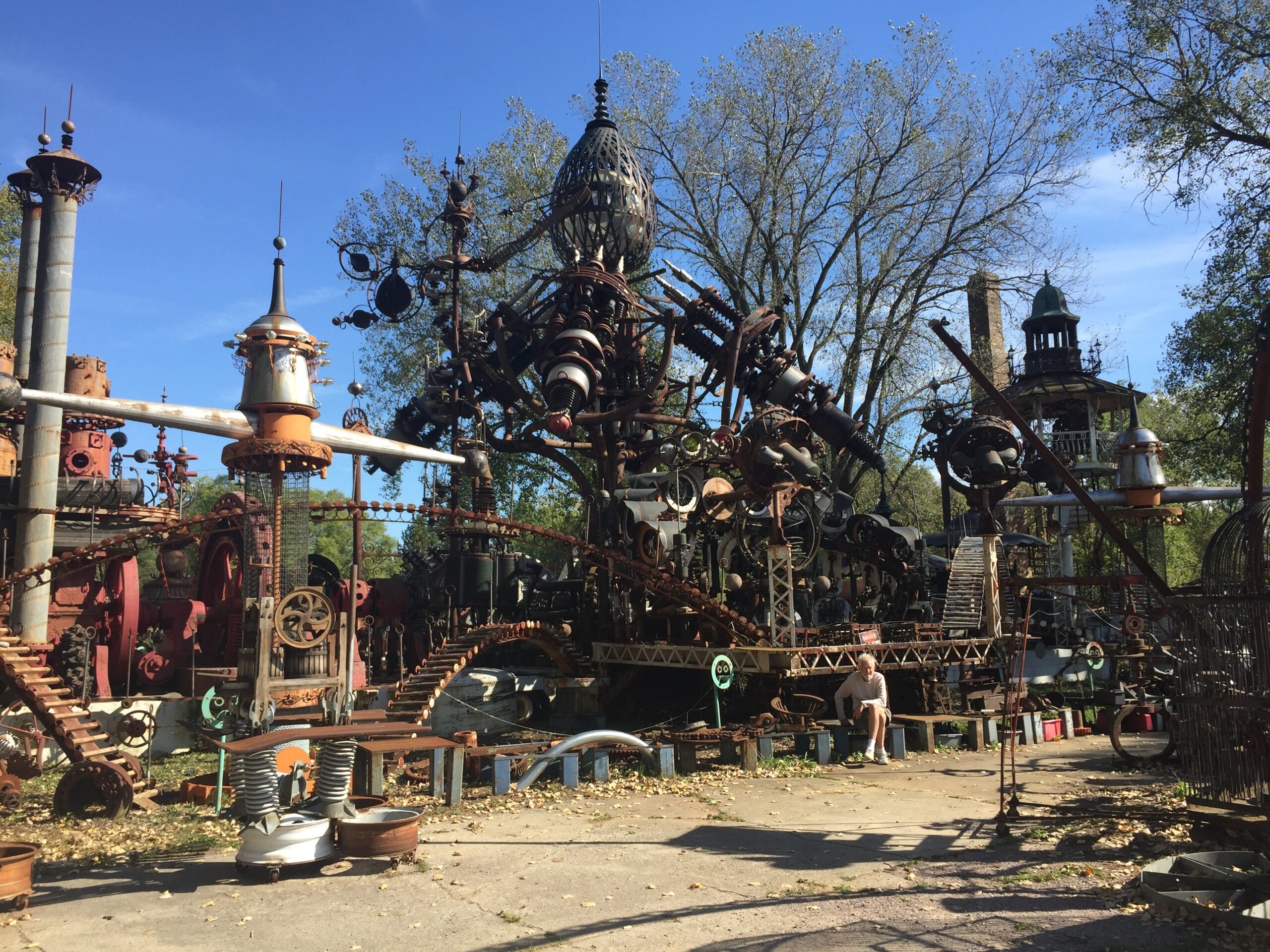 A 50-foot tall sprawling sculpture made of scrap metal.