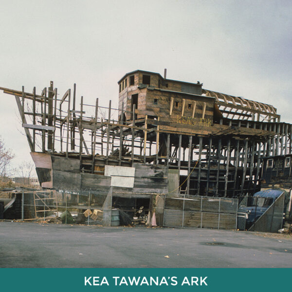 Kea Tawana’s Ark. A ship-like structure made of wooden boards. 
