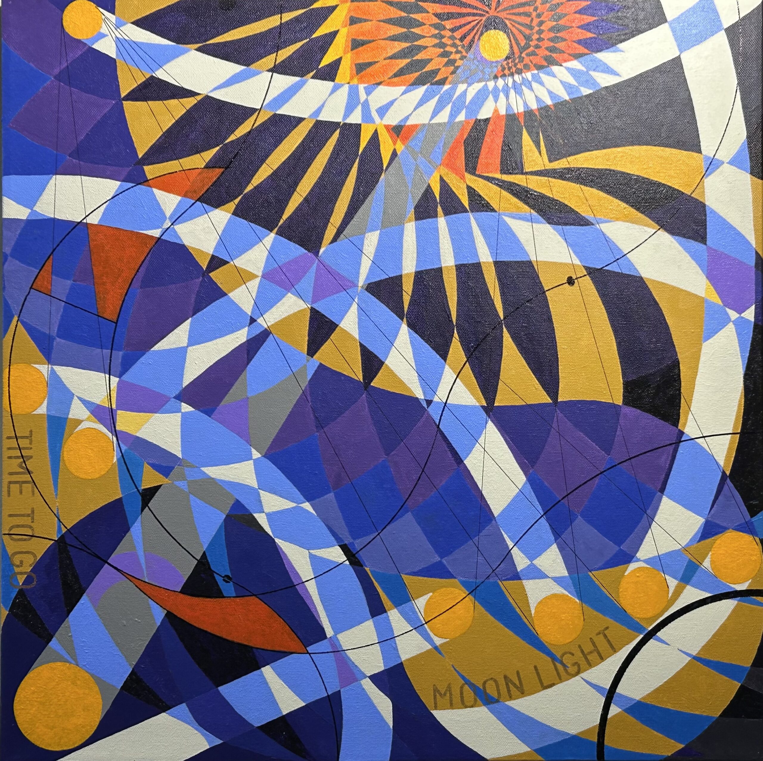 An abstract painting with swirls and circles of color